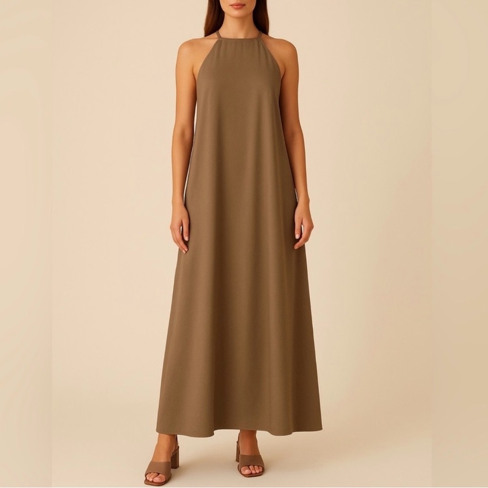 PARFOIS Elegant Olive Halter Gown